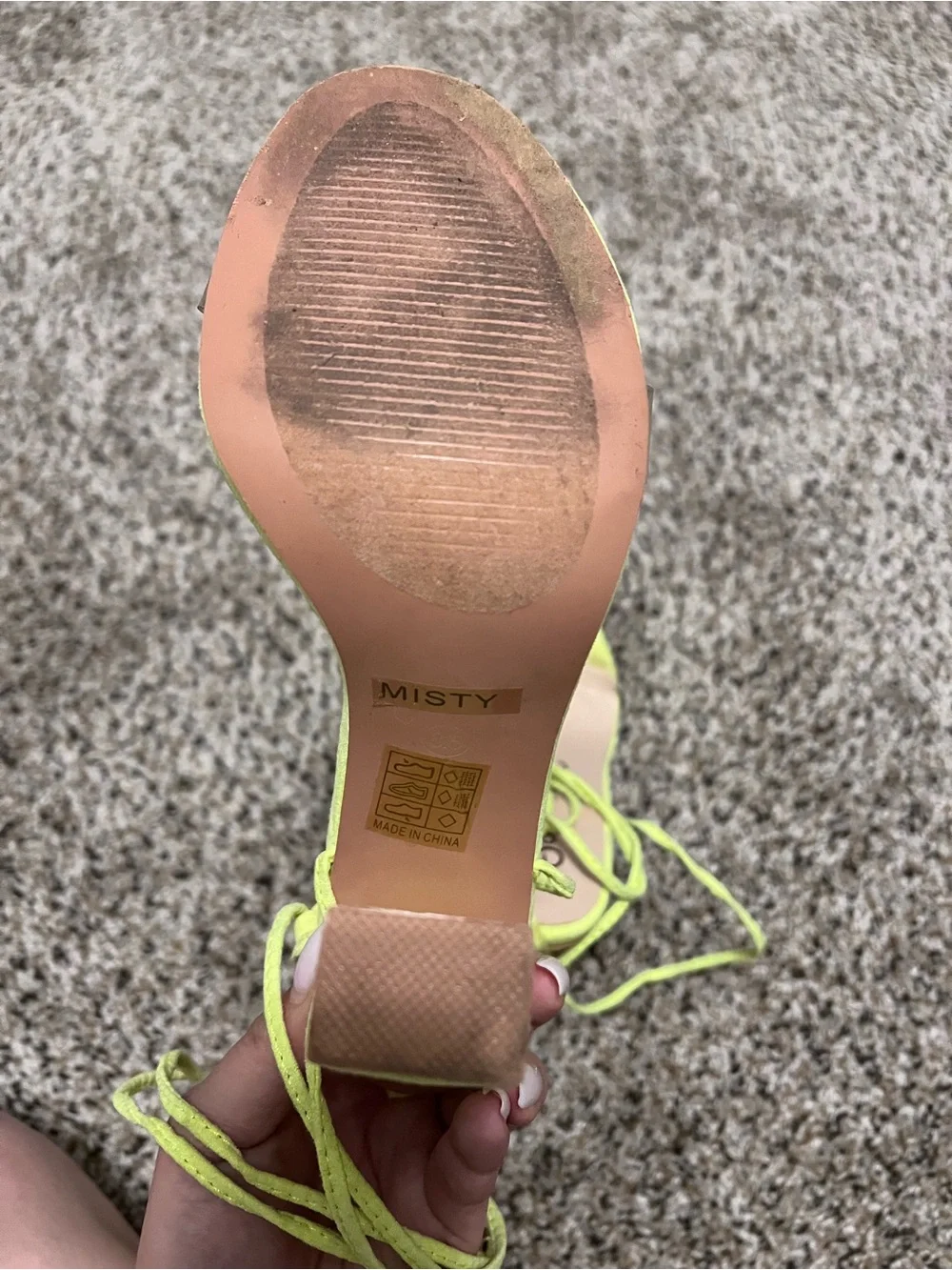Women Lime green suede heels with clear straps